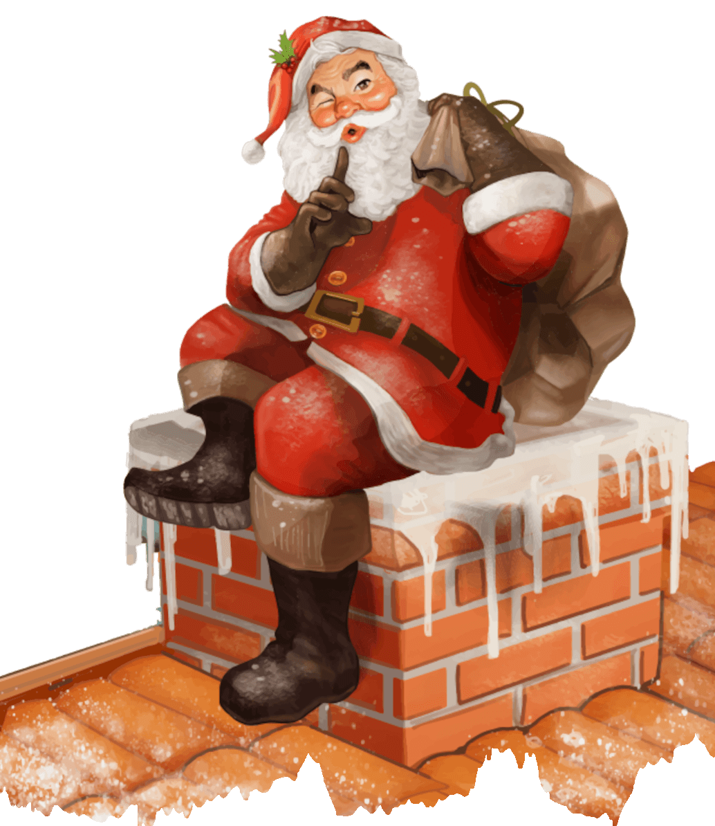 Santa sitting on a chimney